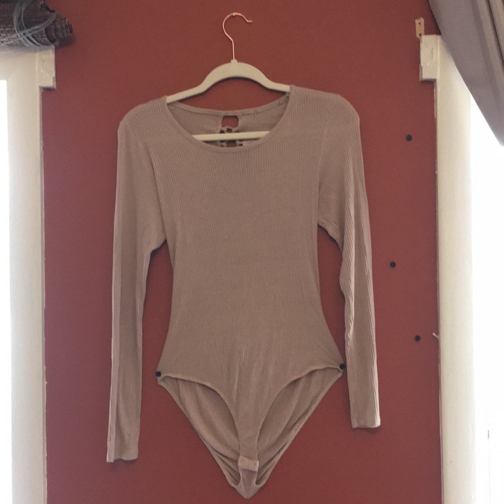 Long Sleeve Ribbed Open Back Bodysuit